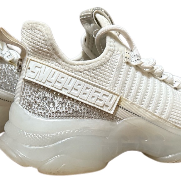Steve Madden women's Maxima rhinestone-embellished knit sneakers in white. - Picture 10 of 15